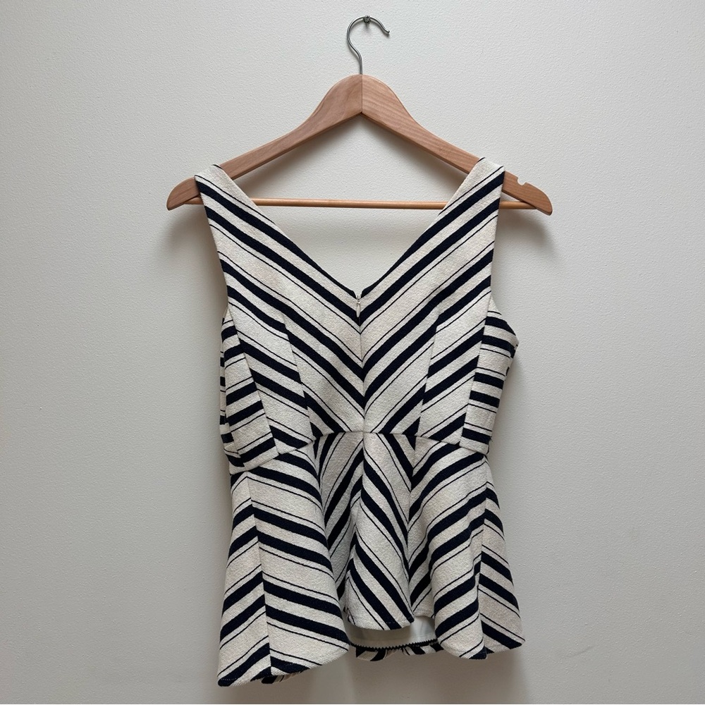 Anthropologie Maeve Navy and White Striped Pattern Peplum Tank Top - Picture 3 of 3